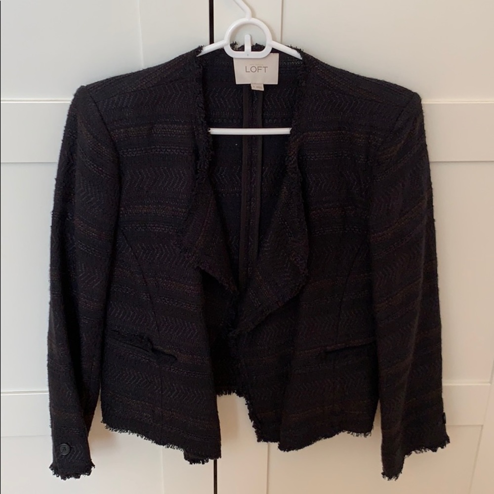Loft black fringe blazer, size 0